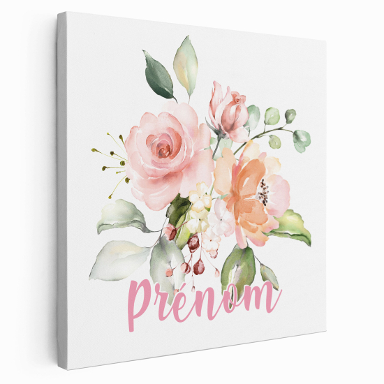 Personalized children's canvas print with name - Flowers