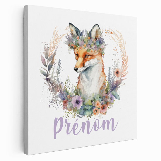 Personalized children's canvas print with name - Fox Flowers