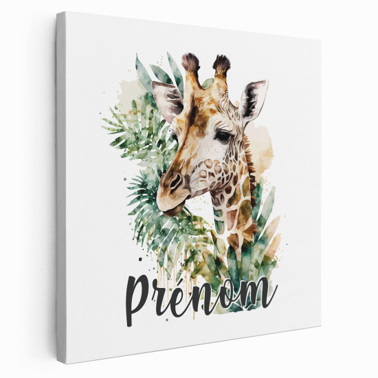 Personalized children's canvas print with name - Giraffe