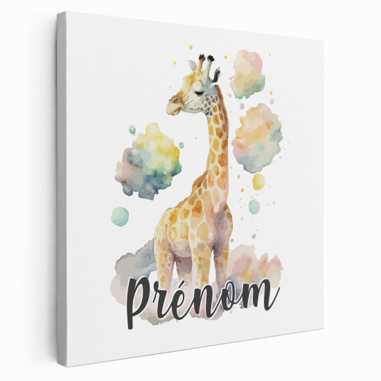 Personalized children's canvas print with name - Giraffe in the clouds