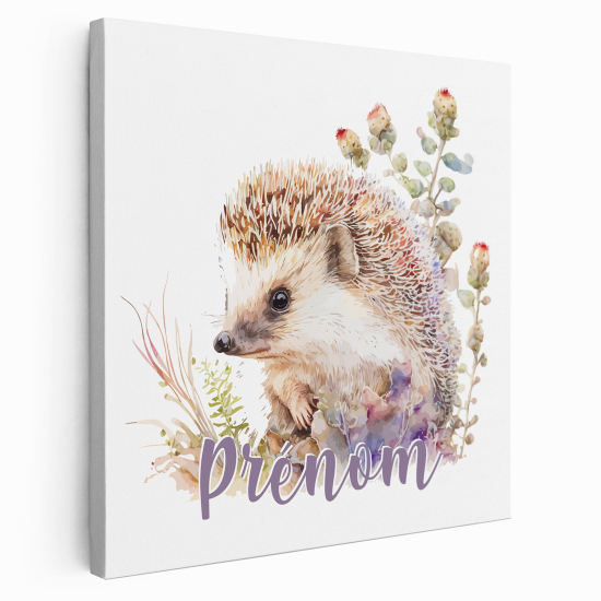 Personalized children's canvas print with name - Hedgehog