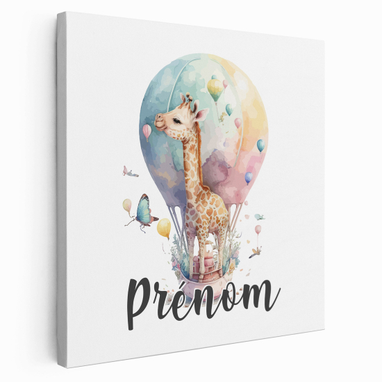 Personalized children's canvas print with name - Hot Air Balloon Giraffe