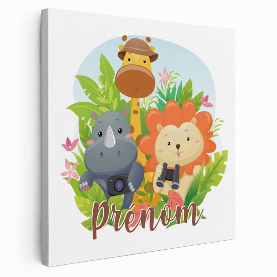 Personalized children's canvas print with name - Jungle animals