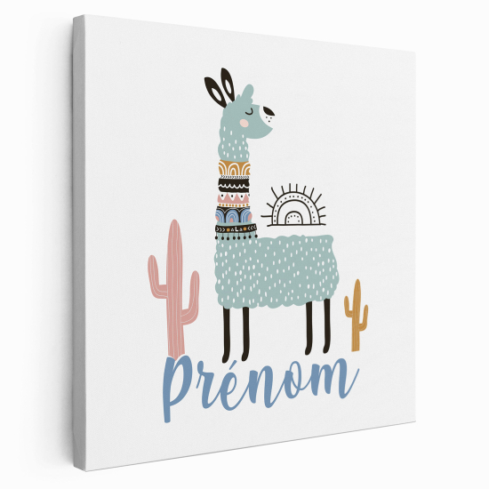 Personalized children's canvas print with name - Lama Cactus