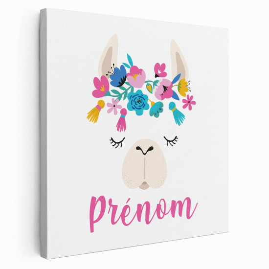 Personalized children's canvas print with name - Lama flowers