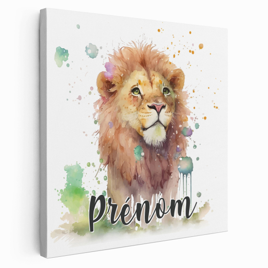 Personalized children's canvas print with name - Lion