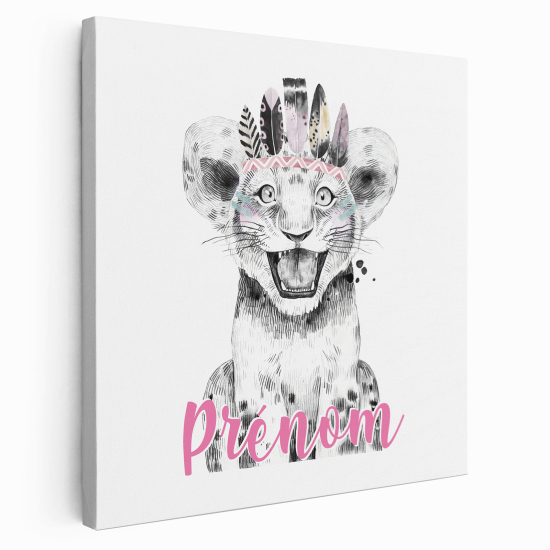 Personalized children's canvas print with name - Lion cub