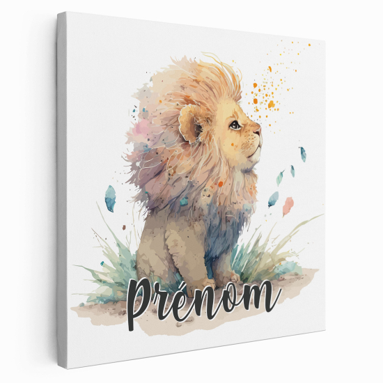 Personalized children's canvas print with name - Lion cub