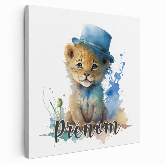 Personalized children's canvas print with name - Lion cub hat