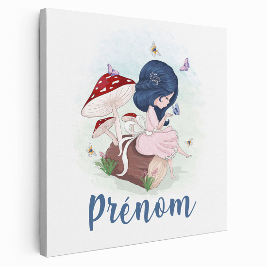 Personalized children's canvas print with name - Little Girl mushrooms