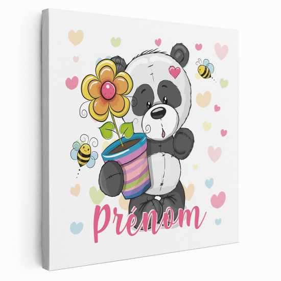 Personalized children's canvas print with name - Panda with flower pot