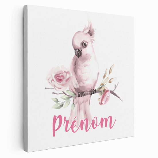 Personalized children's canvas print with name - Parrot