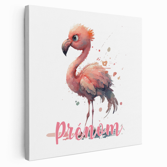 Personalized children's canvas print with name - Pink Flamingo