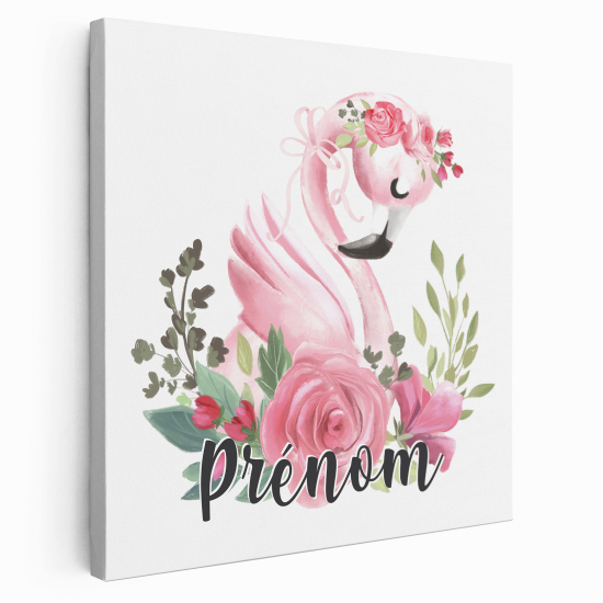 Personalized children's canvas print with name - Pink Flamingo