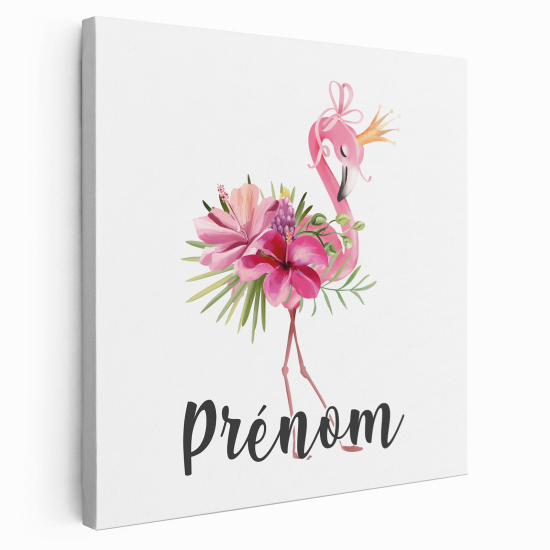 Personalized children's canvas print with name - Pink Flamingo