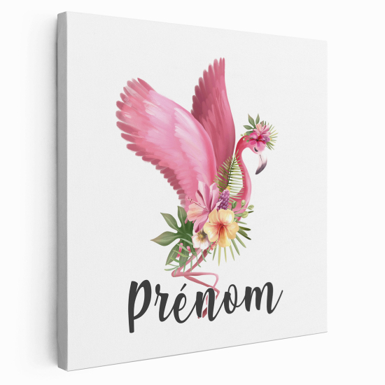 Personalized children's canvas print with name - Pink Flamingo