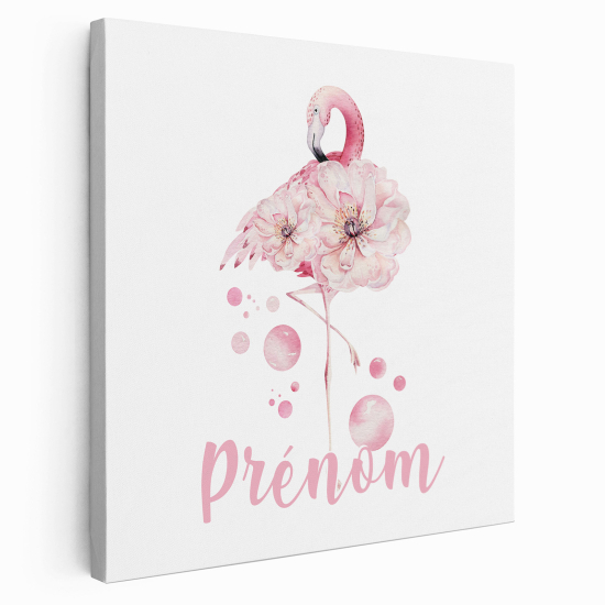 Personalized children's canvas print with name - Pink Flamingo