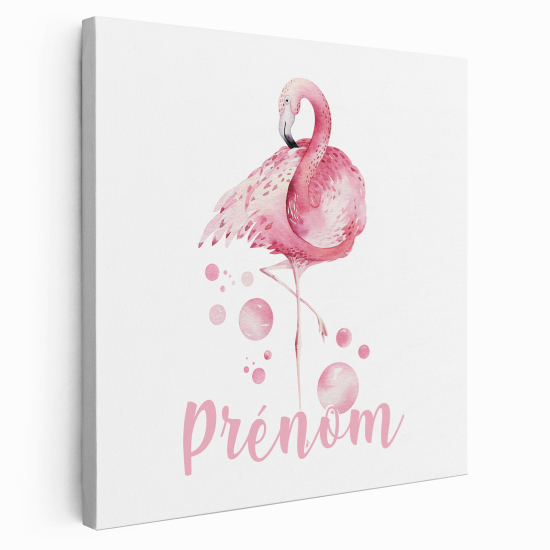 Personalized children's canvas print with name - Pink Flamingo