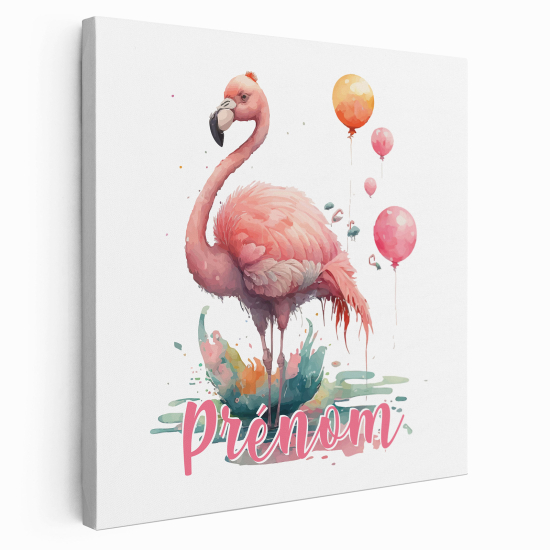 Personalized children's canvas print with name - Pink Flamingo Balloons