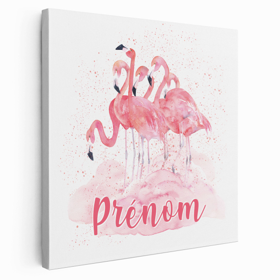 Personalized children's canvas print with name - Pink Flamingos