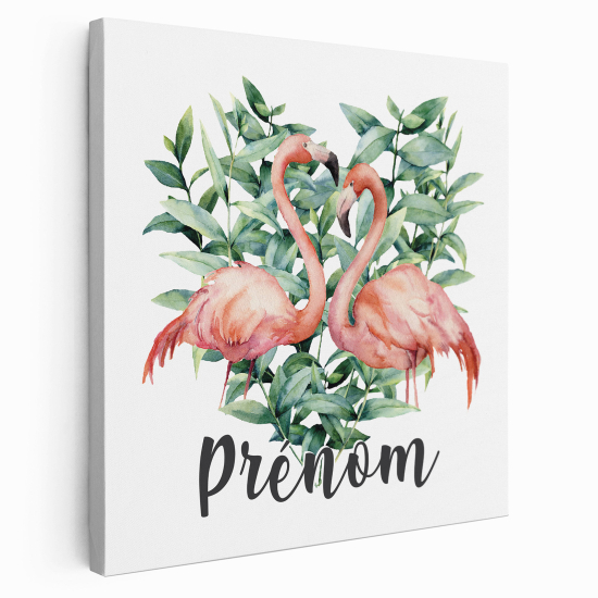 Personalized children's canvas print with name - Pink Flamingos