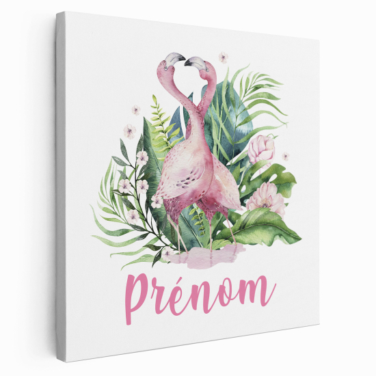 Personalized children's canvas print with name - Pink Flamingos