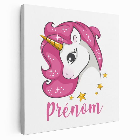 Personalized children's canvas print with name - Pink unicorn stars