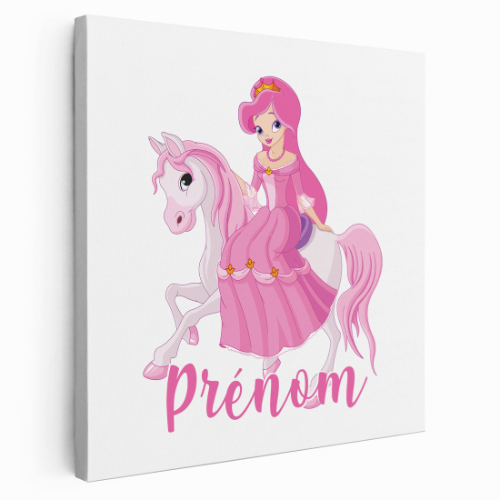 Personalized children's canvas print with name - Princess on horseback