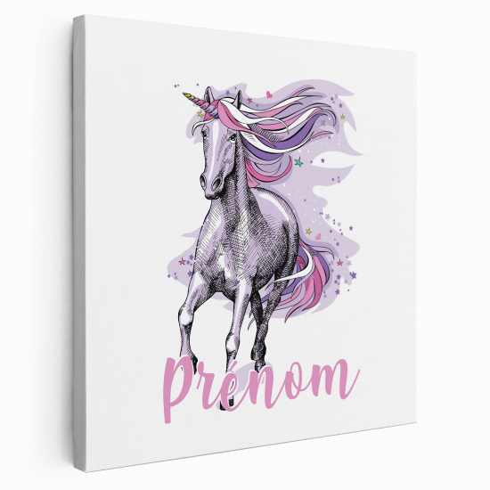 Personalized children's canvas print with name - Purple Unicorn