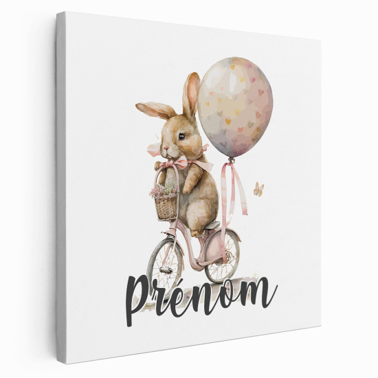 Personalized children's canvas print with name - Rabbit on a Bicycle