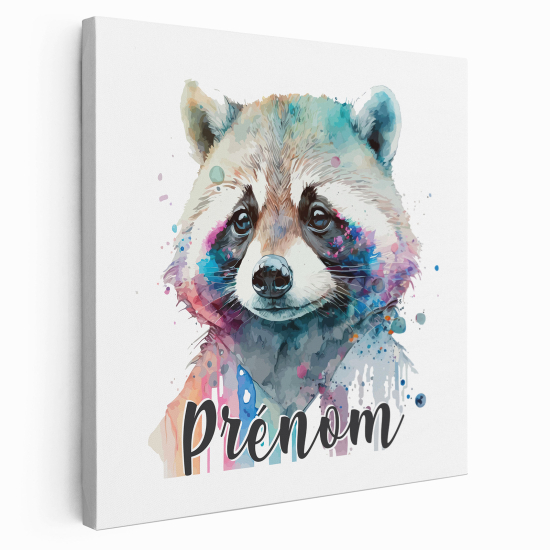 Personalized children's canvas print with name - Raccoon