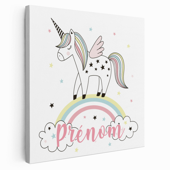 Personalized children's canvas print with name - Rainbow Unicorn