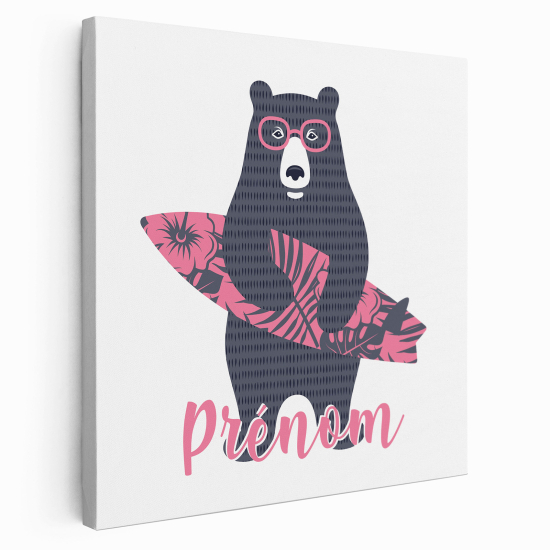 Personalized children's canvas print with name - Surfer Bear