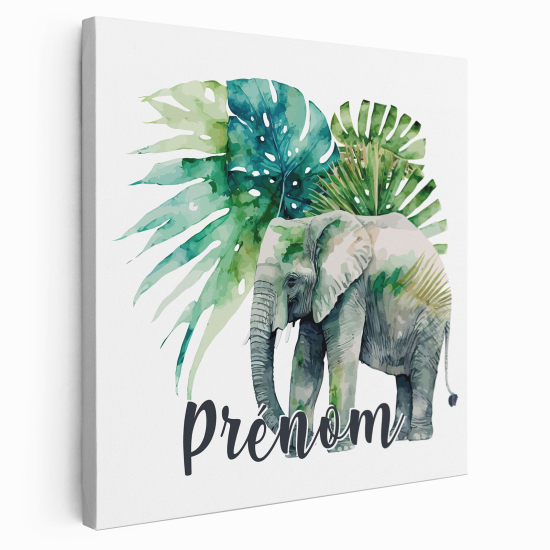 Personalized children's canvas print with name - Tropical Elephant