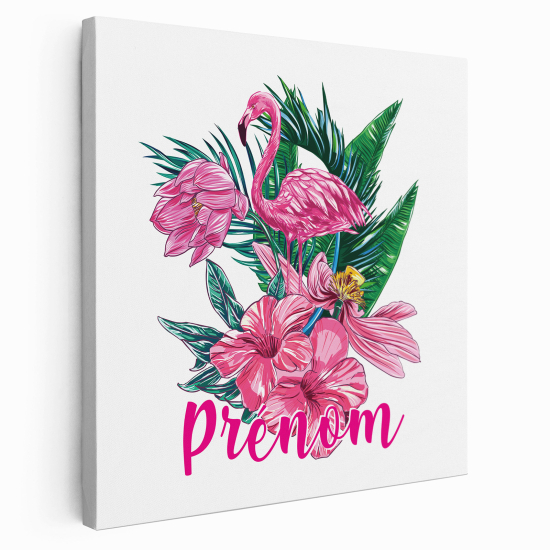 Personalized children's canvas print with name - Tropical Pink Flamingo