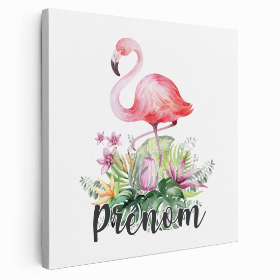 Personalized children's canvas print with name - Tropical Pink Flamingo