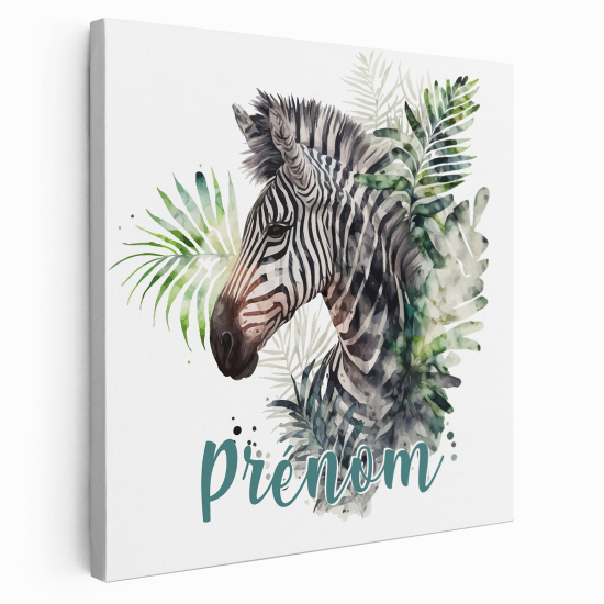 Personalized children's canvas print with name - Tropical Zebra