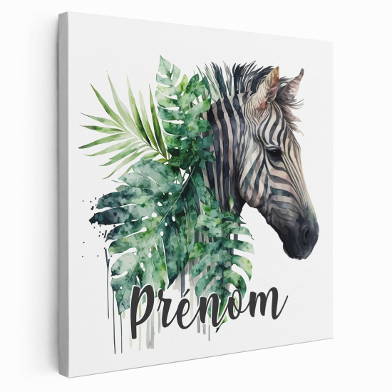 Personalized children's canvas print with name - Tropical Zebra