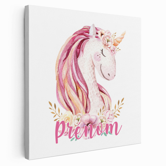 Personalized children's canvas print with name - Unicorn