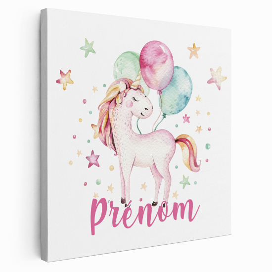 Personalized children's canvas print with name - Unicorn balloons