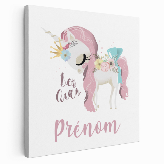 Personalized children's canvas print with name - Unicorn be the queen