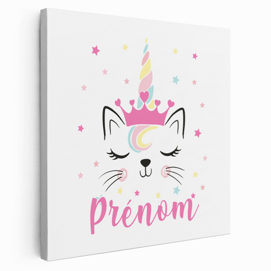 Personalized children's canvas print with name - Unicorn Cat