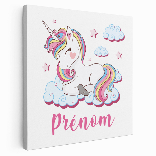 Personalized children's canvas print with name - Unicorn clouds