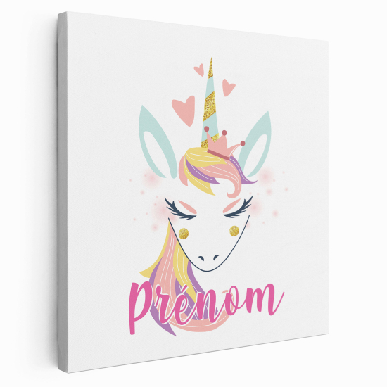 Personalized children's canvas print with name - Unicorn hearts