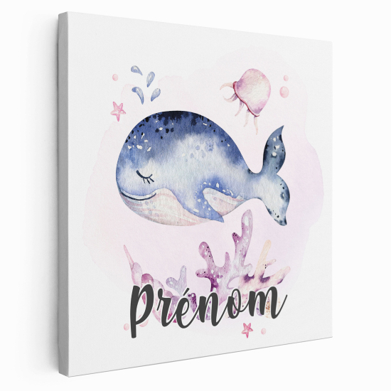 Personalized children's canvas print with name - Whale