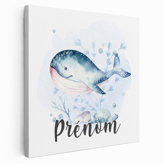 Personalized children's canvas print with name - Whale