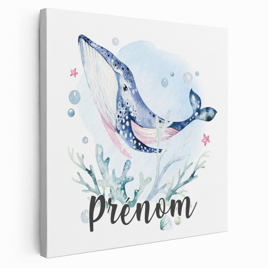 Personalized children's canvas print with name - Whale