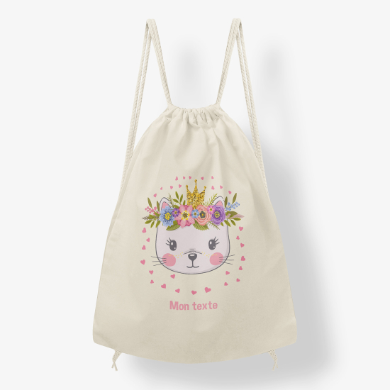 Personalized Drawstring Backpack for Kids - Crown cat