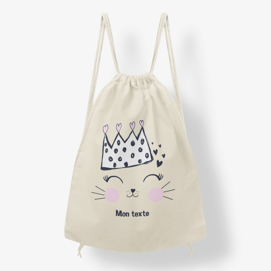 Personalized Drawstring Backpack for Kids - Crown kitten