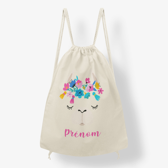 Personalized Drawstring Backpack for Kids - Flowered cat